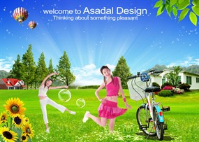 晨练快乐女孩PSD素材